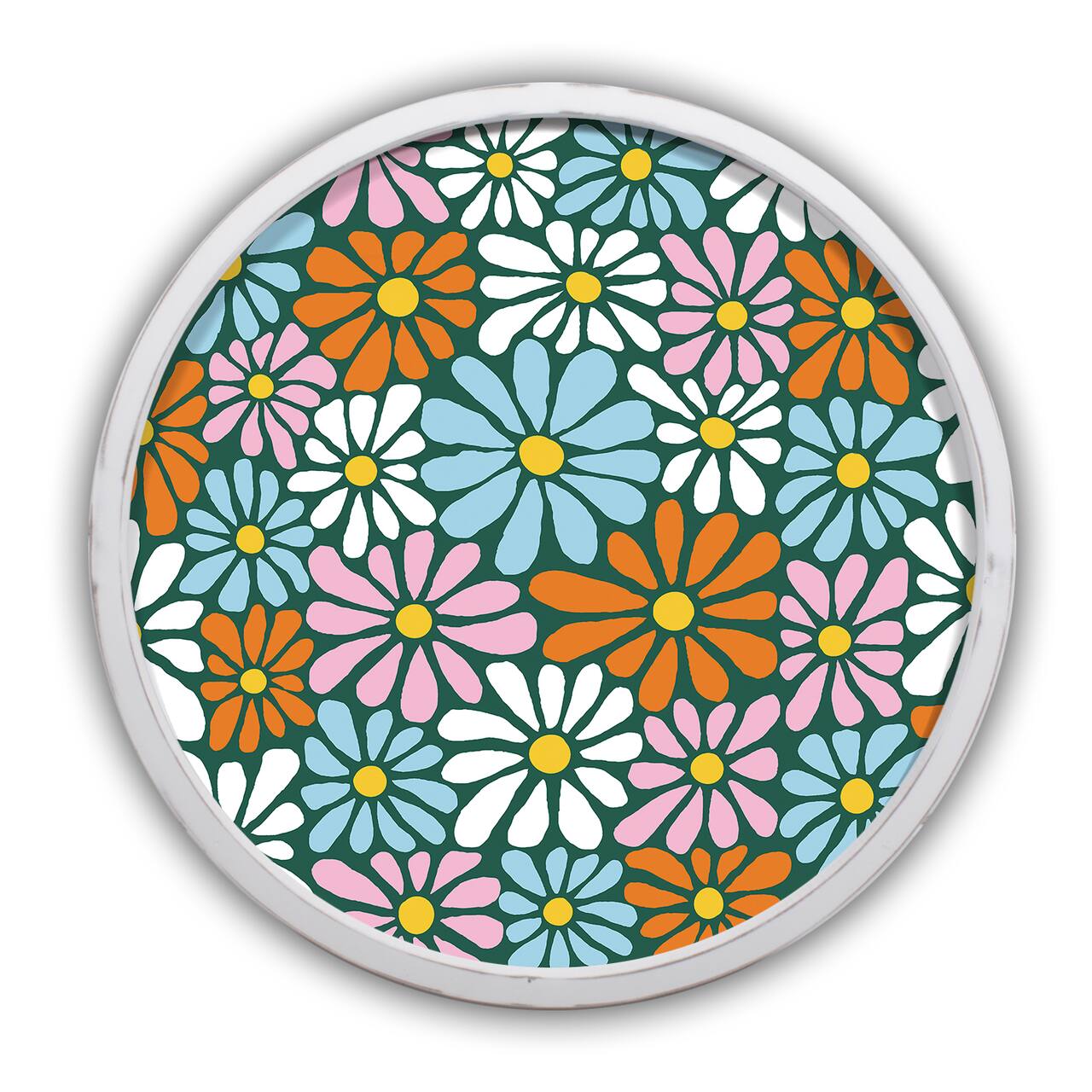 Hippie Floral Pattern 20" x 20" Round White Framed Print